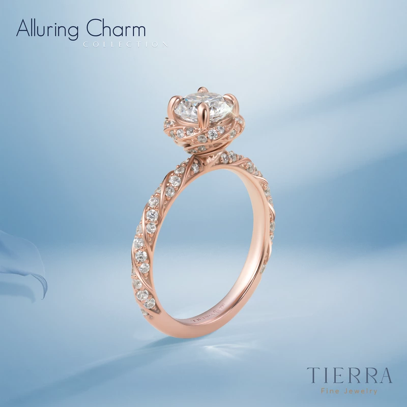 Nhẫn kim cương vàng hồng Vintage Twisted Buds NKC2408